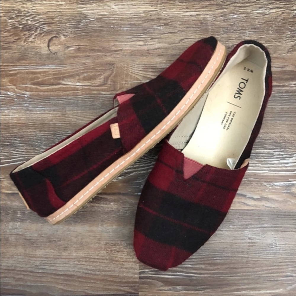 Tom’s Red Plaid Espadrille Slip-ons